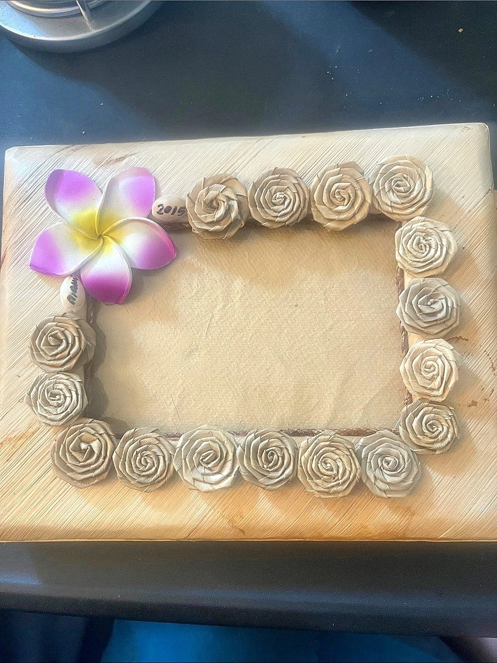 Handmade from Palm fronds Floral Beige Picture Frame from Maui